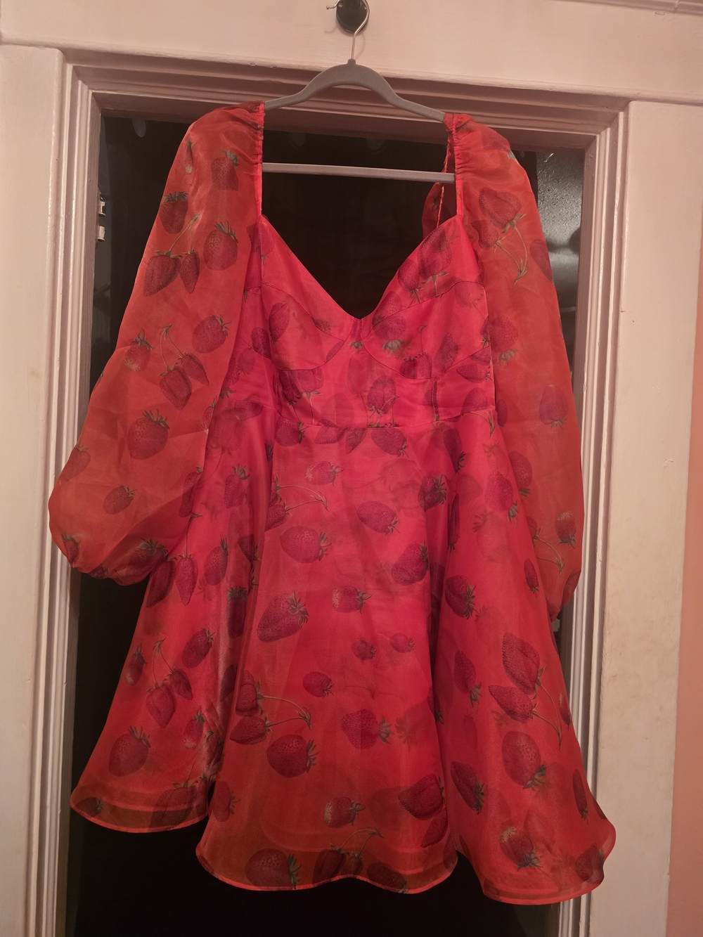 Selkie Red Strawberry Print Puff Sleeve Mini Dress Size 3x